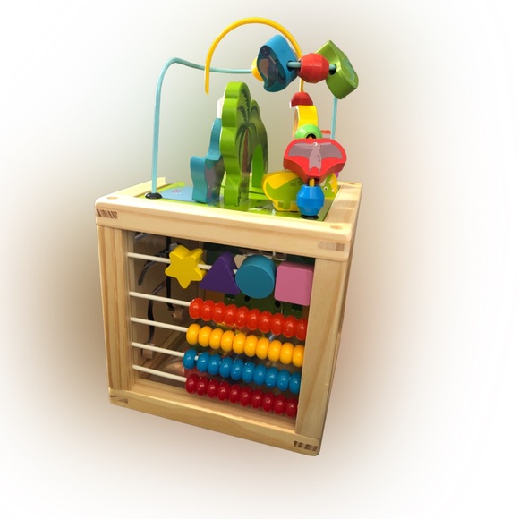 NIB - 6-in-1 Wooden Baby Activity Cube Montessori Toys Dinosaur Play Center - Picture 2 of 10